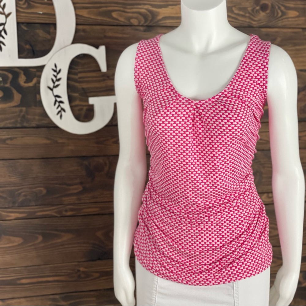 New York & Co | Double Polkadot Scoop Neck Sleeveless Jersey Knit Drape Blouse